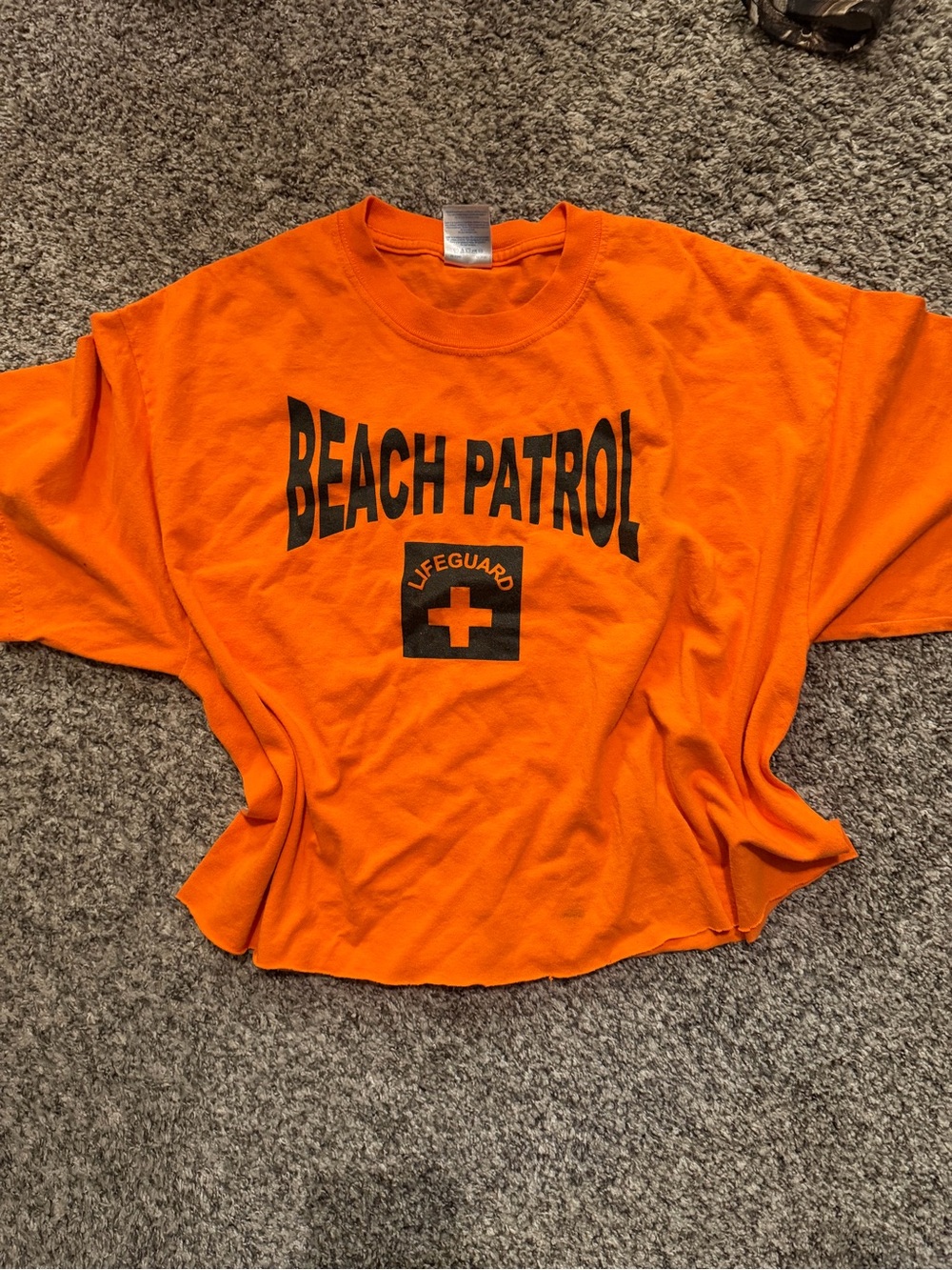 Gildan Orange "Beach Patrol" Short Sleeve Tee with Lifeguard Graphic